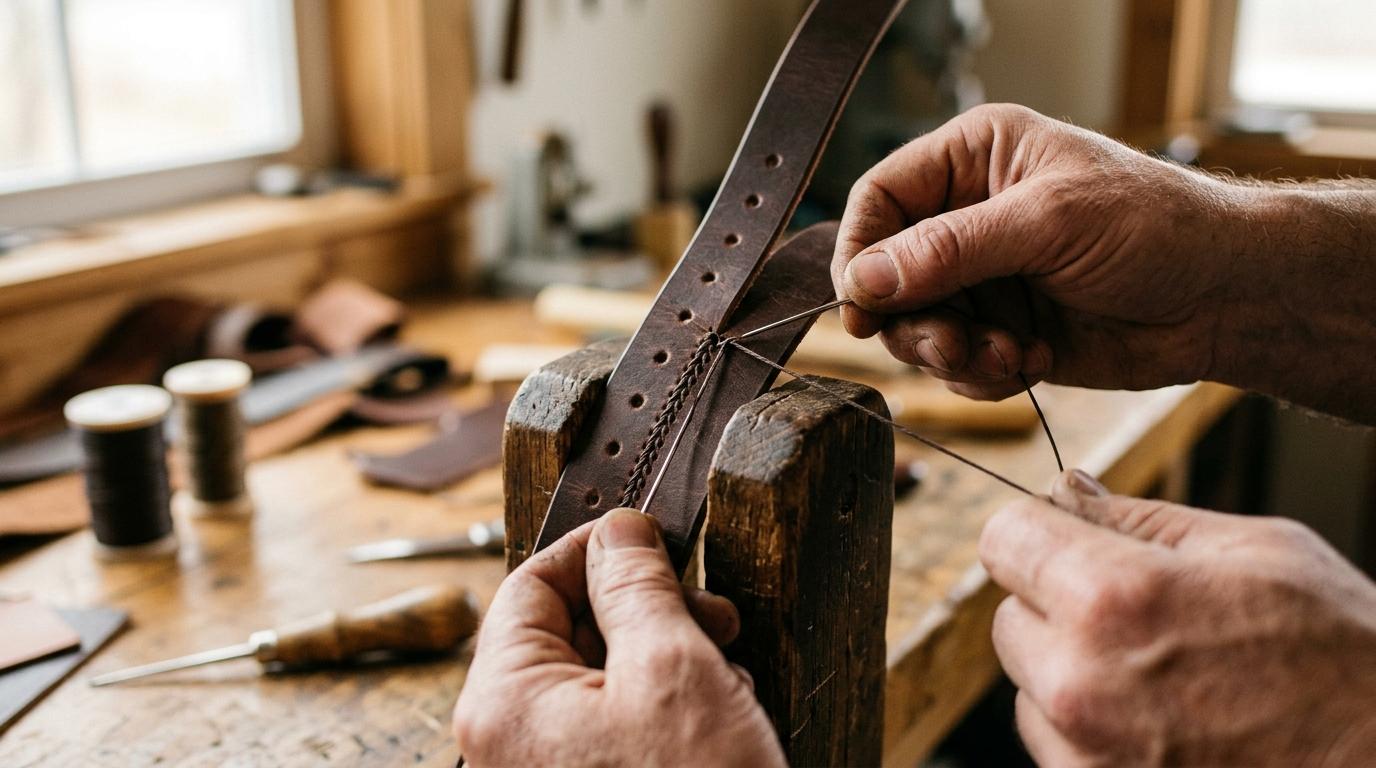 Saddle stitch in leather