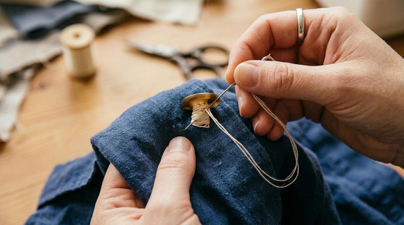 Sew a button back on properly