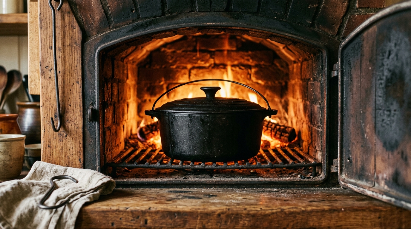 Dutch oven inside a hot oven preheating
