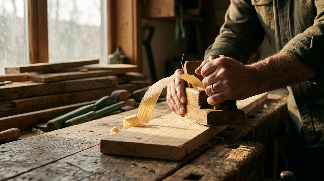 Core hand tools laid out on the bench